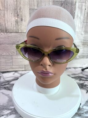 Olive Green Cat-Eye Sunglasses with Purple Gradient Lenses